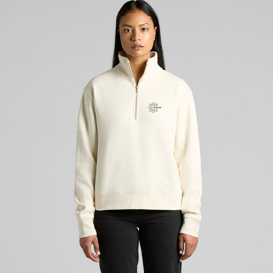 Wo's Stencil Half Zip Crew Ecru